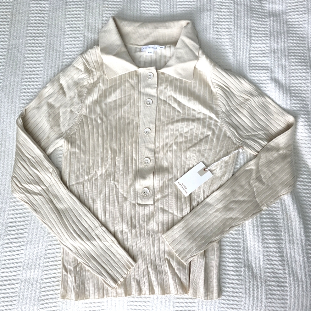 Good American NWT Plaited Polo Pullover Sweater 5/6